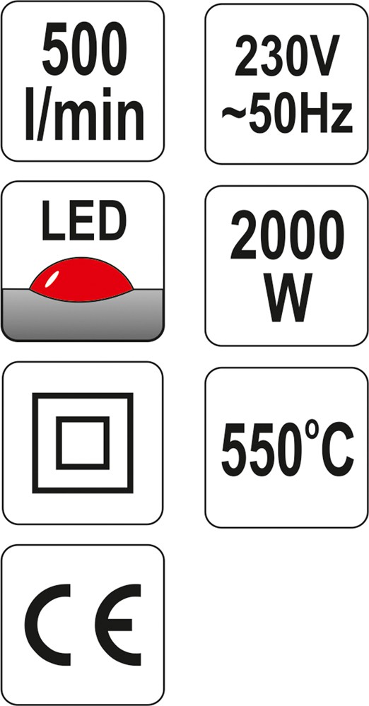 OPALARKA 2000W 70~550°C AKCESORIA WSKAŹNIK LED